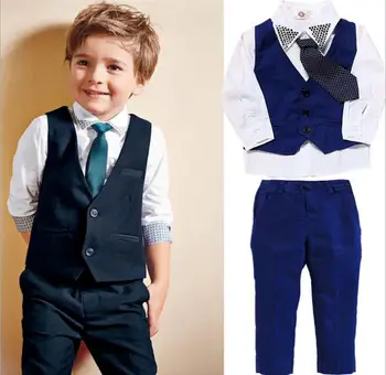 

Children's wear gentleman gentleman boy tie + Vest + shirt shirt + trousers 4 suit 1-7 years old children kid boys clothing