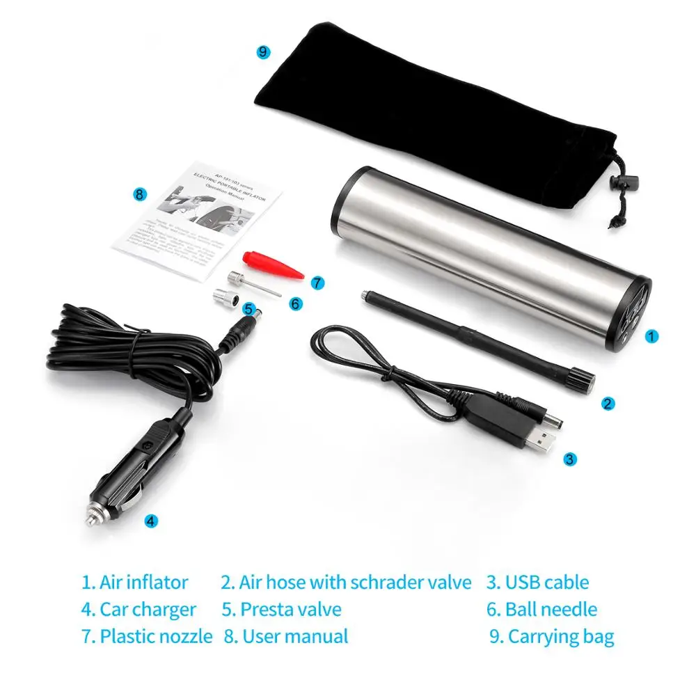  Coche eléctrico bomba inflable 150PSI de mano Inflador de aire recarga con la presión del neumático