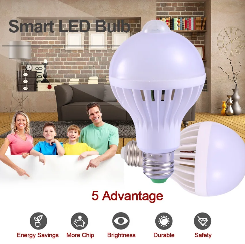 

LED PIR Motion Sensor Lamp 5w 220v Led Bulb 7w 9w 12w Auto Smart Led PIR Infrared Body Sound + Light E27 Motion Sensor Light