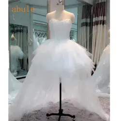 Новый дизайн пышные фатиновые оборки Высокая Низкая свадебное платье Милая с плеча сексуальные свадебные платья 2018 арабские подвенечные