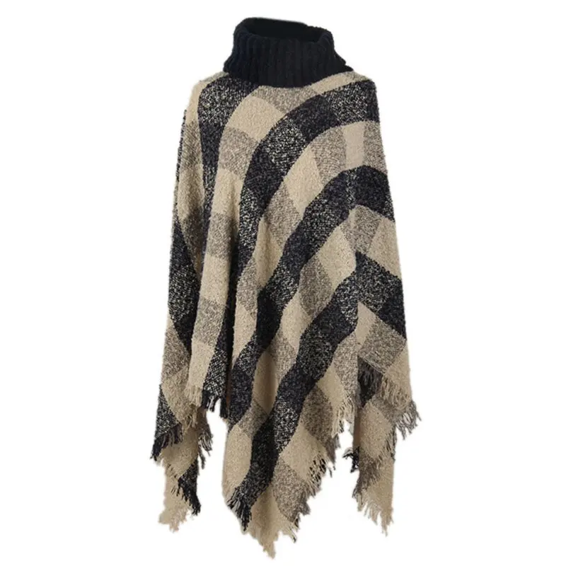 4 Color Ethnic Fusion font b Tartan b font Bawting Knitted Women Loose Autumn Winter Poncho