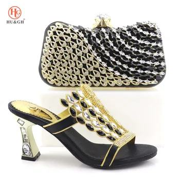 

Newest Black Color African Women Matching Italian Design High Heels Shoe and Bag Set for Wedding Italian Shoes with Matching Bag