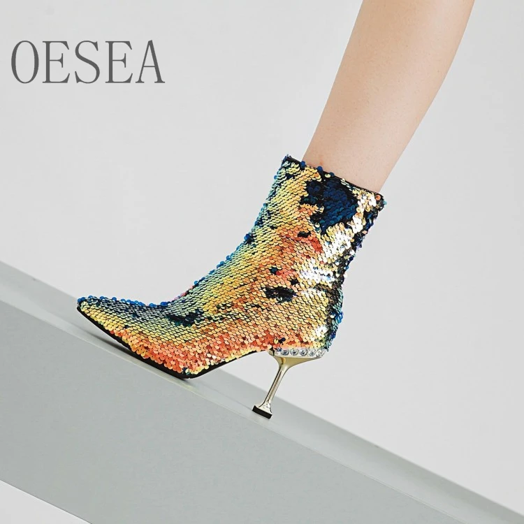 

HOT Fashion nightclub dating boots 2018 new winter boots comfortable not tired feet personality sequin cloth pointed toe boots