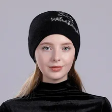 Женская зимняя вязаная шапка шерстяная Круглая Шапочка кашемировая теплая мягкая Осенняя Повседневная Лыжная аксессуар с черепами головной убор