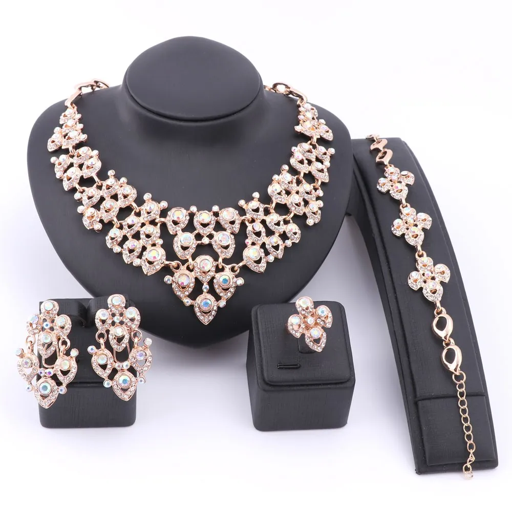 

African Beads Jewelry Sets Women Austrian Crystal Pendant Nigerian Trendy Set For Party Wedding Fashion Costume Jewelry
