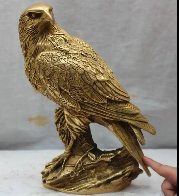 

wan67104016+++9" China Chinese Folk Fengshui Brass Fu Animal king of birds Hawk Eagle Statue