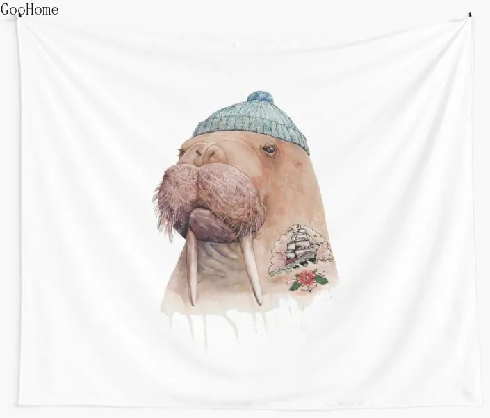 

Tattooed Walrus Wall Tapestry Beach Towel Polyester Blanket Yoga Shawl Mat