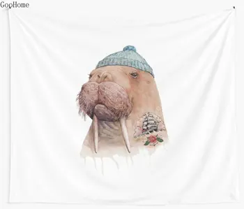 

Tattooed Walrus Wall Tapestry Beach Towel Polyester Blanket Yoga Shawl Mat