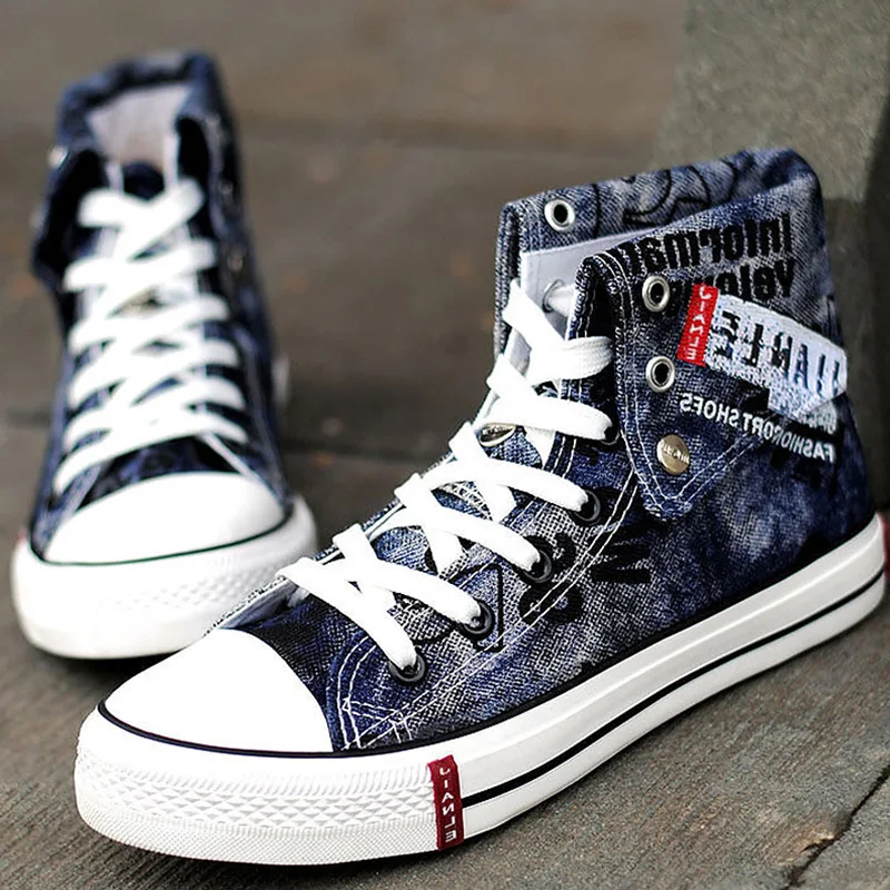 Men Sneakers Super High Top Shoes Canvas Sneakers Men Plaid Korean Version Size 45 Spring Sneakers Casual Shoes Man 2019