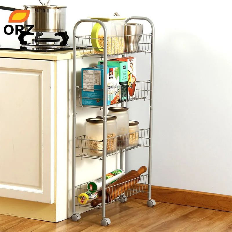 ORZ 4 الطبقة تخزين منظم رف المطبخ الحمام الجرف المعادن المتداول عربة تسوق الغذاء سلة التخزين حامل حفظ الفضاء حامل