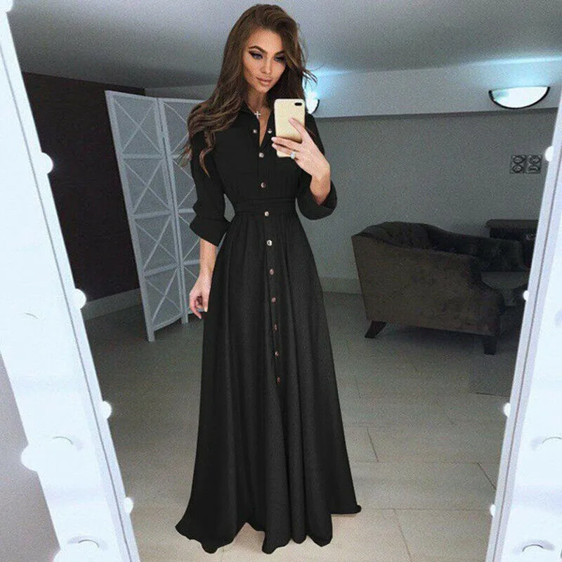 

2109 Fashion Ladies Long Sleeve Floral Boho Women Part y Summer Bodycon Maxi Long Solid Color Sundress Plus Size S-3XL NEW