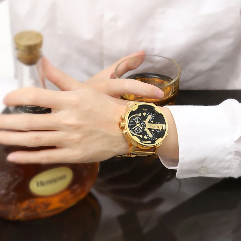 very cool dz 7314 7313 7333 7371 big case mens watches full steel band dual time zones miltiary watch men quartz wrist watch free shhipping (72)