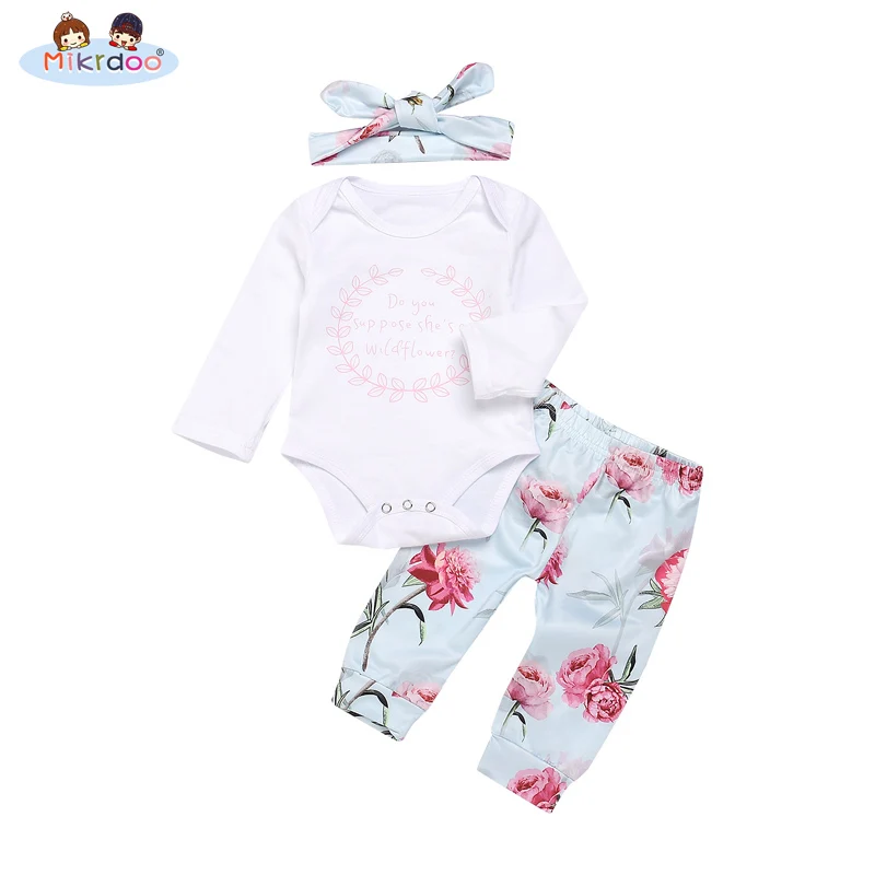 

2018 Newborn Infants Baby Boys Girls clothes baby cotton Rompers +Long Pants +Hats cartoon Outfits sport Set Clothing