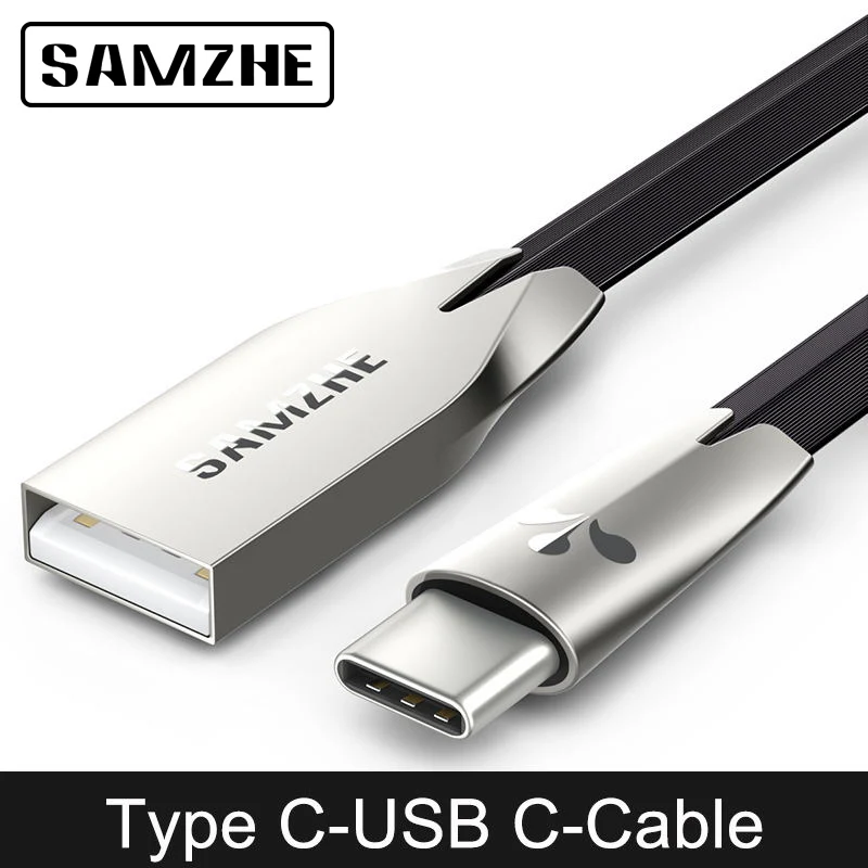 SAMZHE плоский кабель usb type-C из цинкового сплава USB-C зарядный кабель type-c для Galaxy S8 Plus Xiaomi huawei P10 P9 Oneplus Nexus 5X6 P