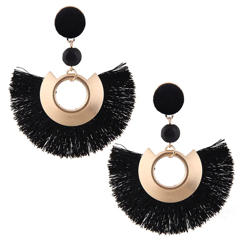 

New Fashion Charms Round Style Tassel Dangle Earring Long Bohemian Ball Earrings for Women Jewelry