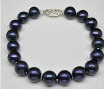 

charming10-11mm tahitian black green round pearl bracelet 7.5-8inch925s