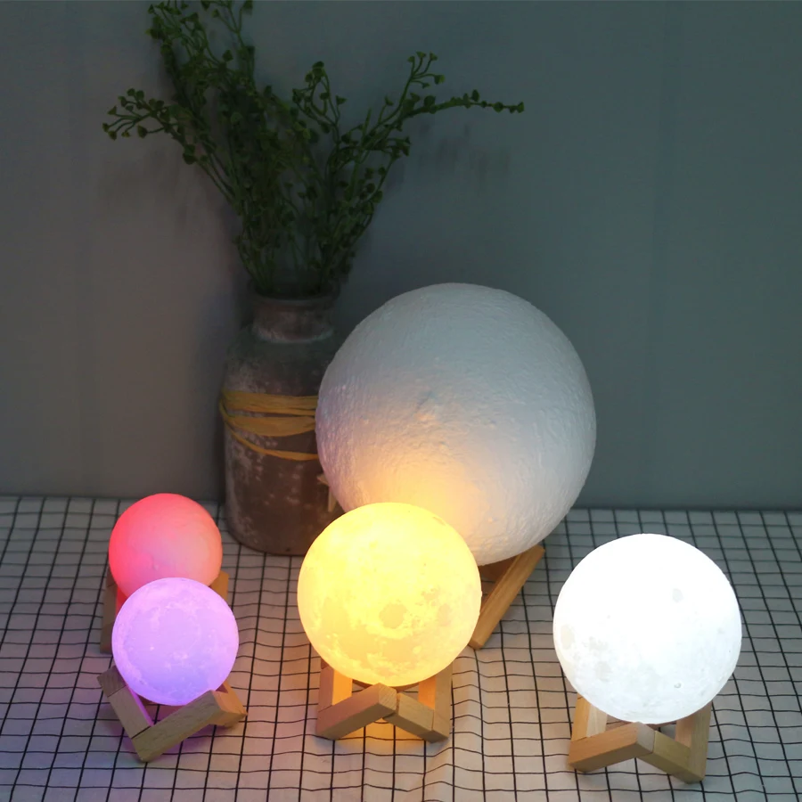 3D принт лунный светильник светодиодный ночной Светильник USB Перезаряжаемые для детские, для малышей Дети подарок прикроватная Спальня Гостиная красочный