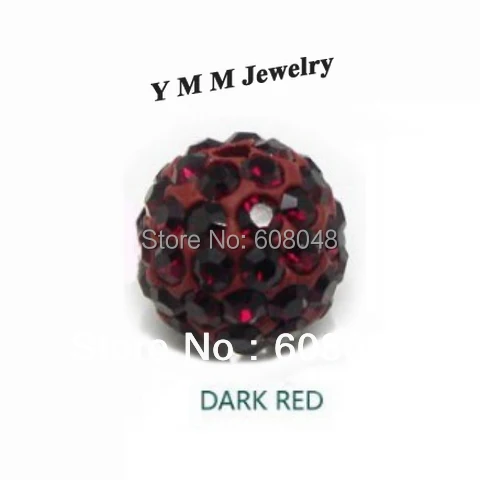 

10mm European Findings Charm Beads Disco Ball Fit Bracelet DIY Dark Red 24Pcs