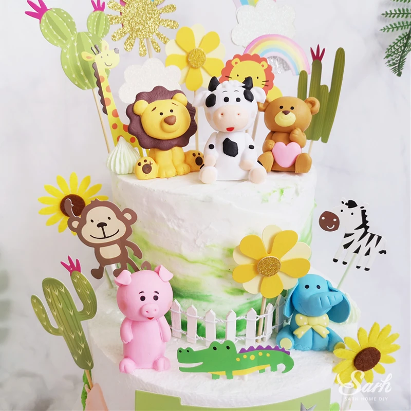 Шикарные украшения в виде панды, слона, льва для детских дней, вечерние украшения в виде животных, счастливые принадлежности для дня рождения свадьбы, милый подарок для выпечки