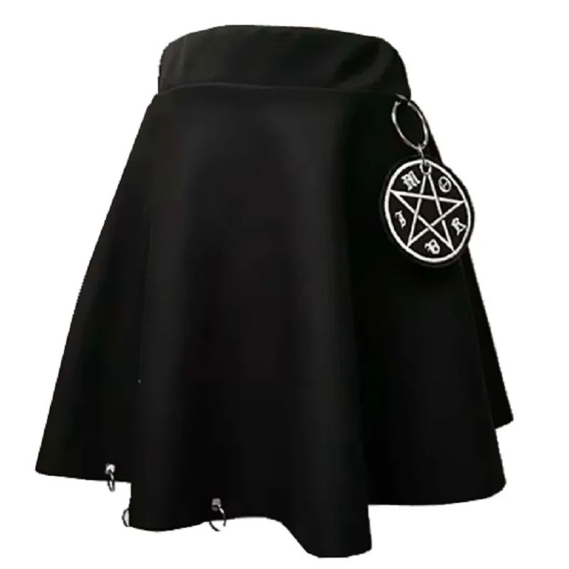 Черный Harajuku пастельный, готический Для женщин юбки с цепочкой Высокая Талия Женский мини-юбка для готическом стиле для девочек темно мод - Цвет: BlackPentagram Skirt