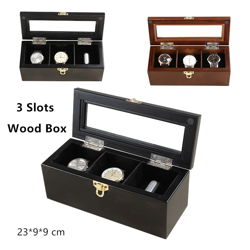 

Han 3 Grids Brand Watch Storage Box Top Quanlity Watch Display Box Black Wooden Jewelry Gift Boxes For Men's Luxury Watch W017