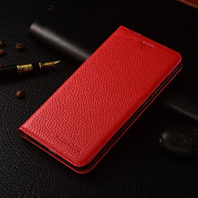 Meizu Pro 7 Plus чехол KEZiHOME личи Натуральная кожа флип Стенд кожаный чехол Капа для Meizu Pro7 Plus 5," чехол для телефона s coque - Цвет: red