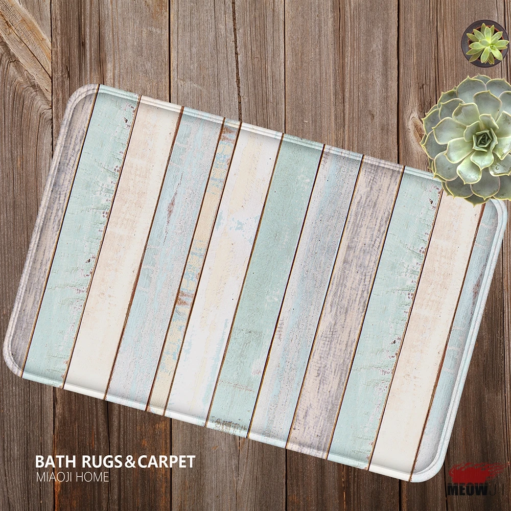 

[MIAOJI] Retro Archaic Printed Faux Wood Grain Wooden Board Soft Durable Carpet Doormat Bath Mat Absorbent Non-slip 40x60cm