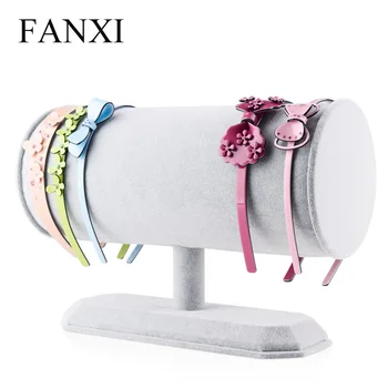 

FANXI Romantic Pink Ice Velvet Headbands Display cylinder Design Headbands Holder Rack For Counter Shop Expositor