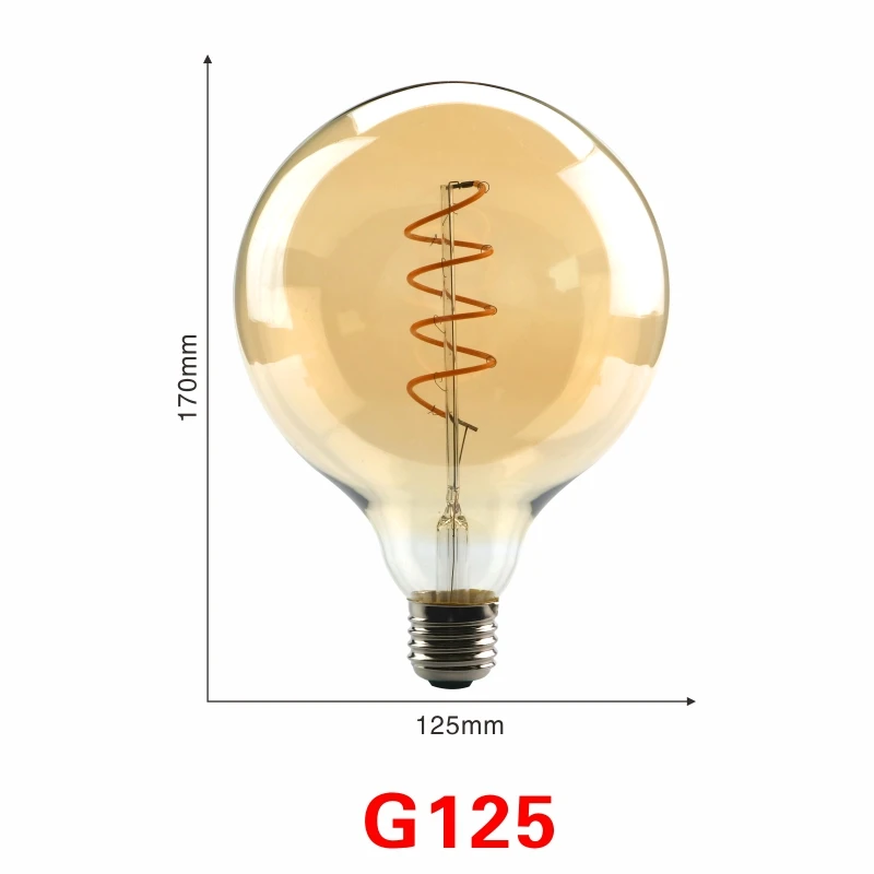 LATTUSO 220V Ретро Винтаж светодиодный спираль лампа накаливания светильник лампочка 2200K 4W 40W светодиоидная лампа с регулируемой яркостью Эдисон лампы C35 T45 A19 A60 ST64 G80 G95 G125 - Цвет: G125 E27 4W