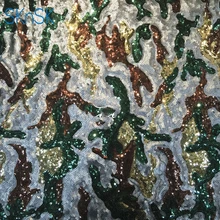 2 ярда, модная сценическая ткань с блестками, ширина 125 см, смешанные цвета, свадебное украшение, камуфляжная расшитая блестками кружевная ткань для лоскутов