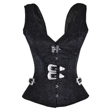 FGirl Sexy Lingerie Women Corset Black 12 Steel Bone Brocade Vested Corset Steampunk Halloween Gothic Corsets FG10811