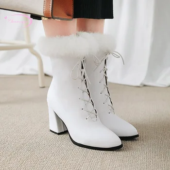 

British college style sexy pointed toe ankle boots fashion hair lace-up black white high heel riding boots female shoes