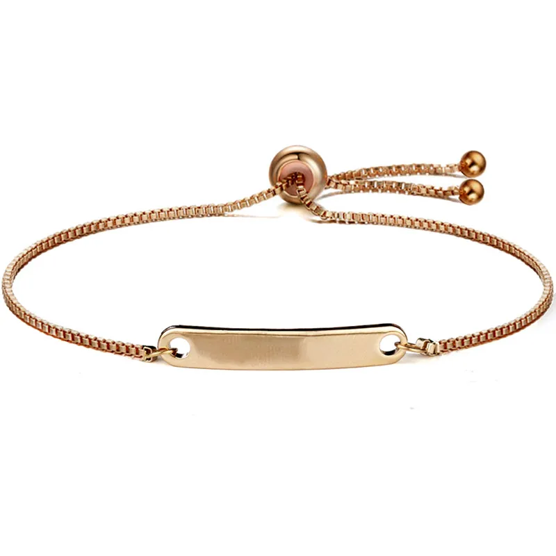 

Stackable Adjustable Bar Bracelets Rose Gold Box Chain Charm Bracelet Femme Bridesmaid Wedding CZ Jewelry Valentine's Gift