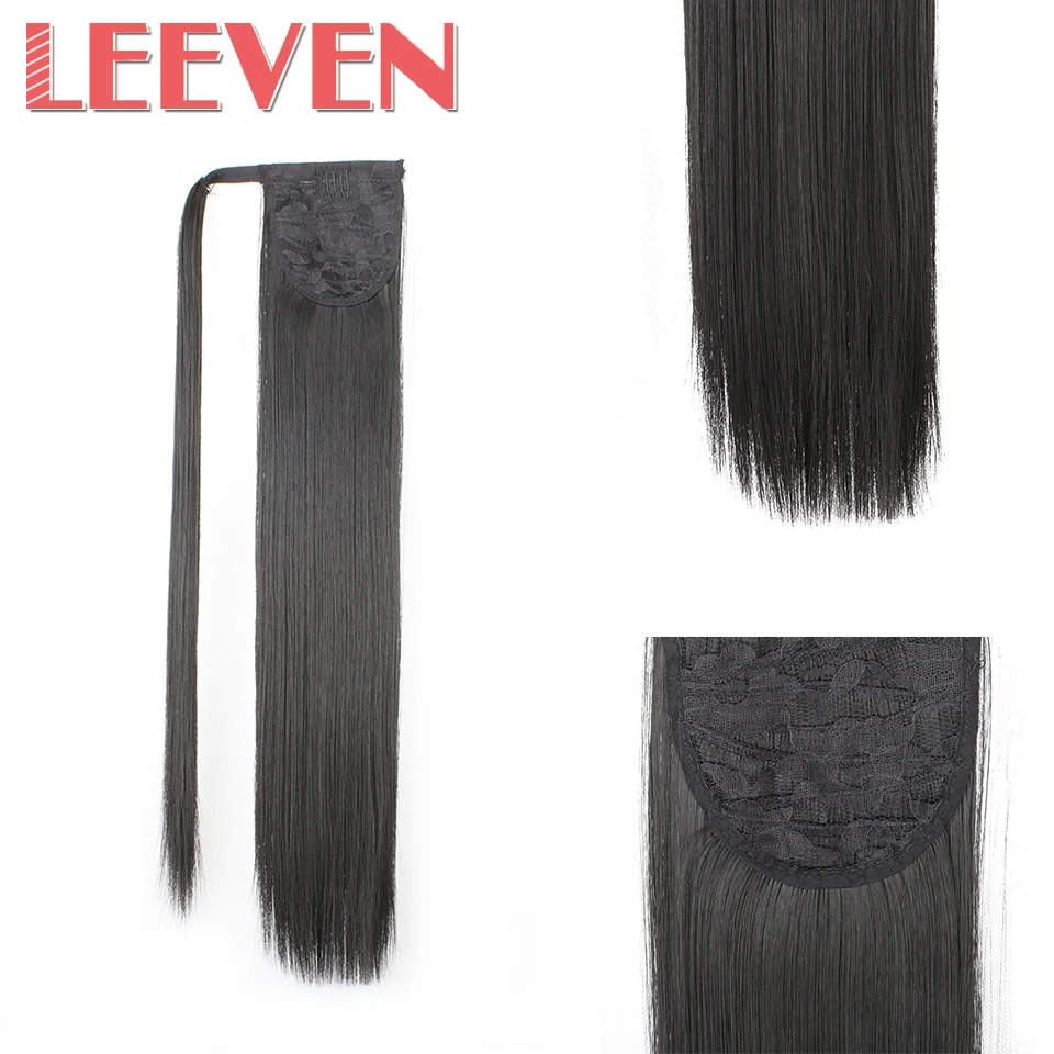 Leeven 24" Synthetic Straight Fake Hair Pieces Blonde To Brown Ponytail Clip in hair pony tail extension High Temperature Fiber