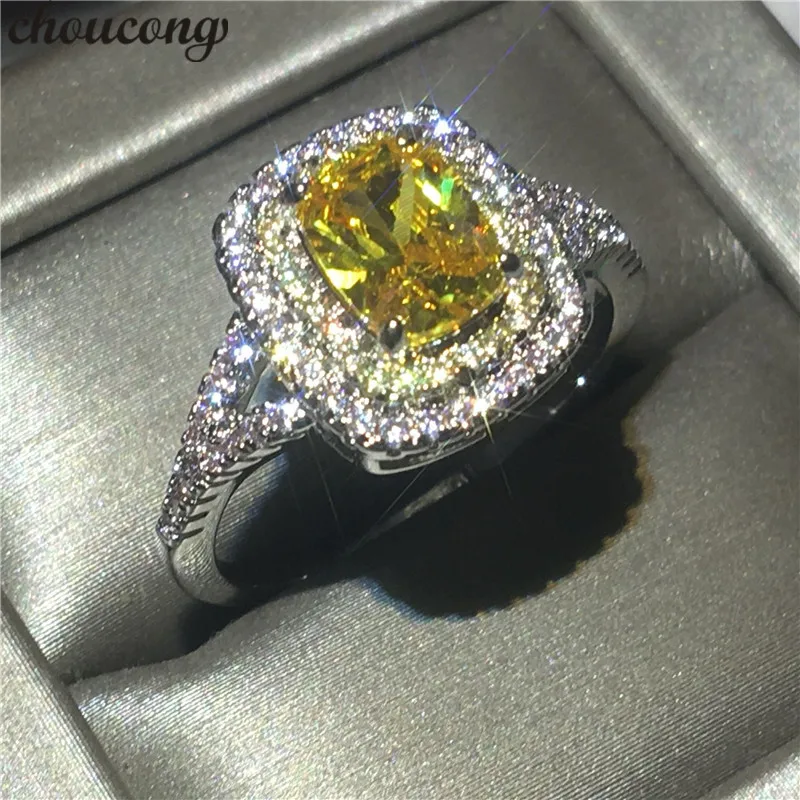 

choucong Career Bridal Anniversary ring 1ct Yellow zircon crystal 925 silver Wedding band Rings For Women bijoux Gift