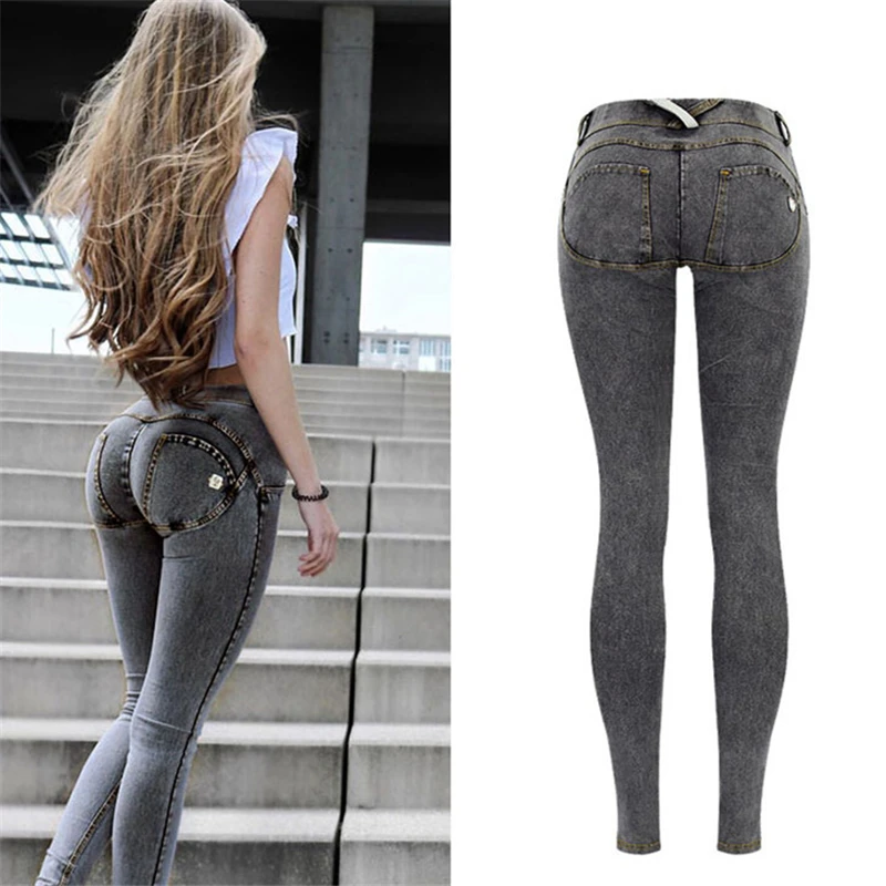 Skup Seksowne dżinsy z niską talią kobieta brzoskwinia Push Up Hip Skinny spodnie denimowe chłopak Jean dla kobiet legginsy elastyczne szare dżinsy Plus rozmiar