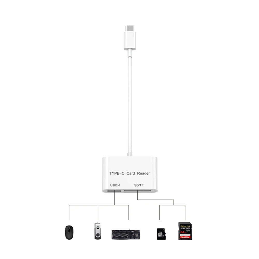3 в 1 USB кард ридер адаптер type C кабель SD/Micro SD TF подключение камеры смарт карта