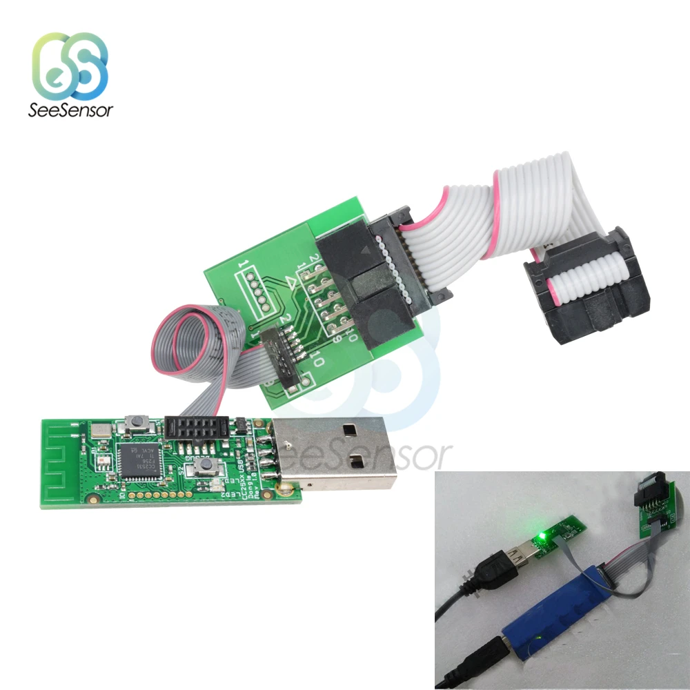 

Wireless CC2531 CC2540 Zigbee Sniffer Board Bluetooth BLE 4.0 Dongle Capture Module USB Programmer Downloader Cable Connector