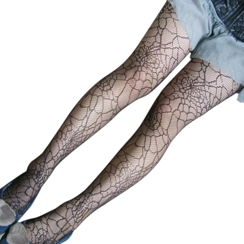 Hot Black Sexy Vintage Jacquard Spider  Pattern Mesh Pantyhose For