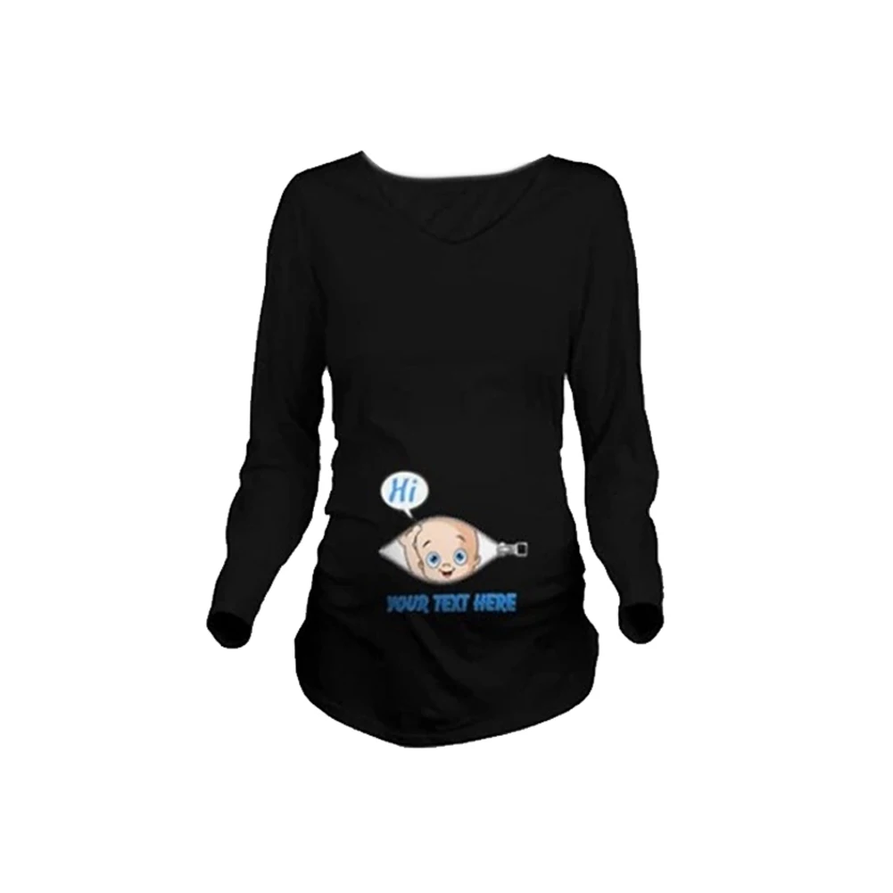 Забавные Рубашки для беременной женщины с рисунками из мультфильмов футболка с длинными рукавами для беременных женщин осень-зима Базовая футболка Топы Z139 - Цвет: Black L
