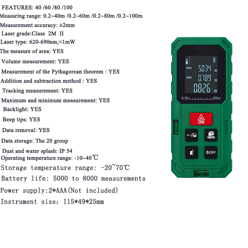 40M 60M 80M 100M green Laser Distance Meter Laser Rangefinder Laser Tape Range Finder Build Measure Device Ruler Test Tool
