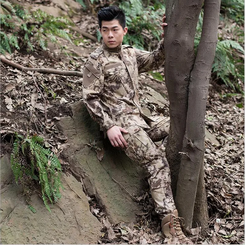 Военная Униформа рубашка+ брюки военный армейский костюм мужские толстые хлопковые камуфляжные костюмы питон Военная Маскировка спортивная одежда