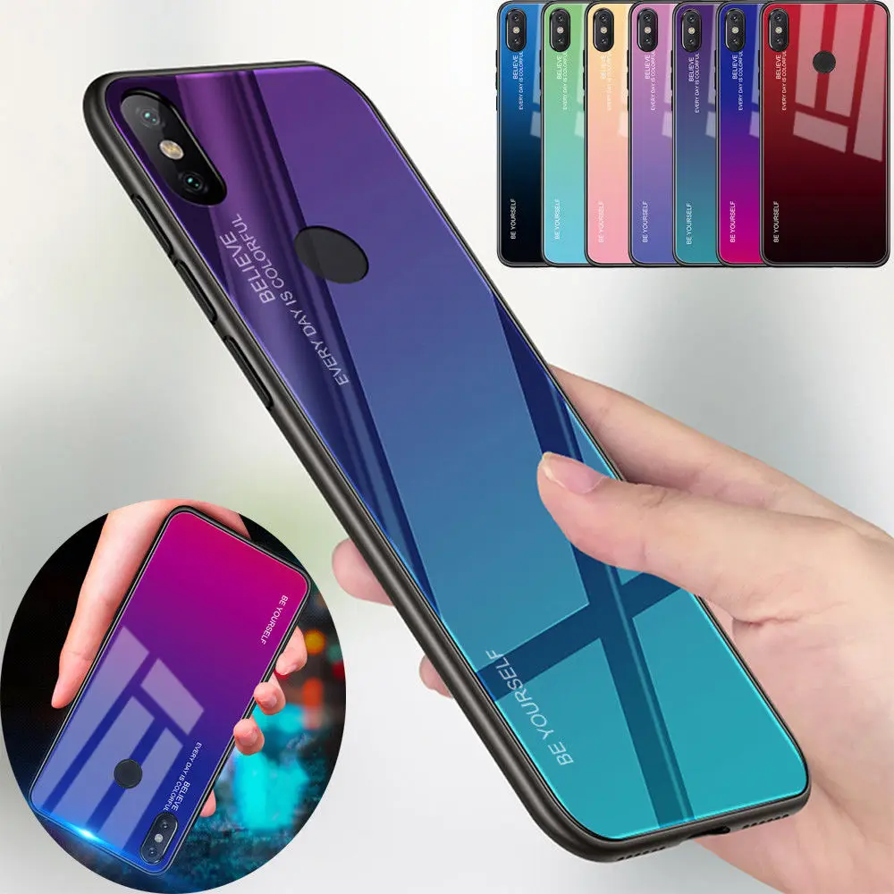 

For Xiaomi Mi 8 Lite Max 3 Redmi 7 6A A3 6 pro Gradient Tempered Glass Case Cover For Xiaomi Pocophone F1 5X A1 A2 6X MIX 2S