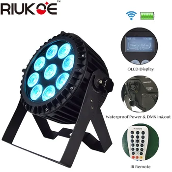 

Outdoor IP65 Rated 6pcs/lot 9X18w battery LED par light with flight case DMX512 wireless IP65 OLED Event disco dj stage lighting