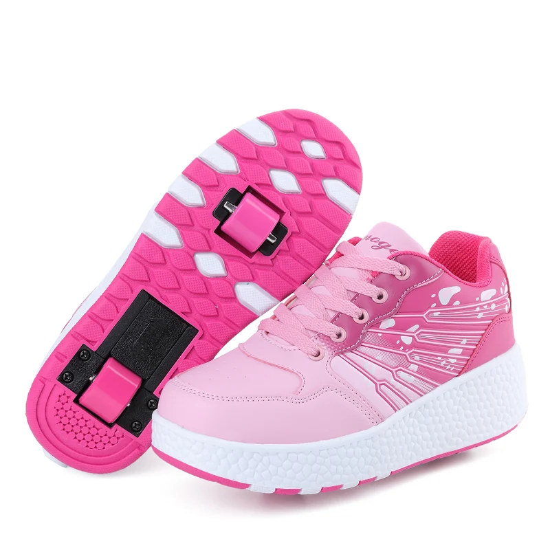 

Top Quality Children Shoes With Two Wheels Fashion Kids Sneakers Sports Casual Roller Skates For Boys &amp Girls Eur Size 28-41
