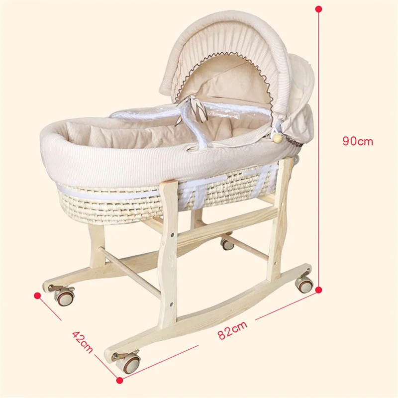 Портативная детская корзина, плетеная детская кроватка, натуральный окрашенный хлопок, спальная Колыбель для новорожденных, для автомобиля, детская кроватка, кресло-качалка - Цвет: Thick Full set