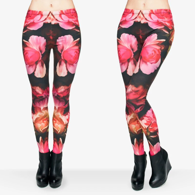 Vintage Rose Leggings Women Girl Digital 3D Red Flower Printed Leggings