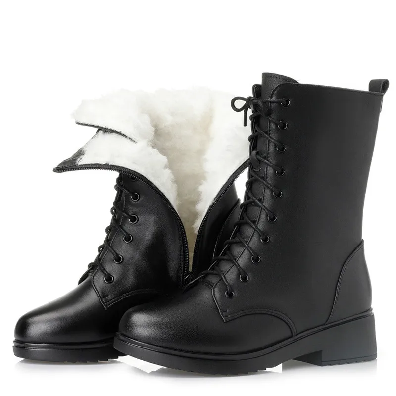 Boots Female plus velvet round head leather Zip with large size leather boots women England Martin boots Mid-Calf boots winter