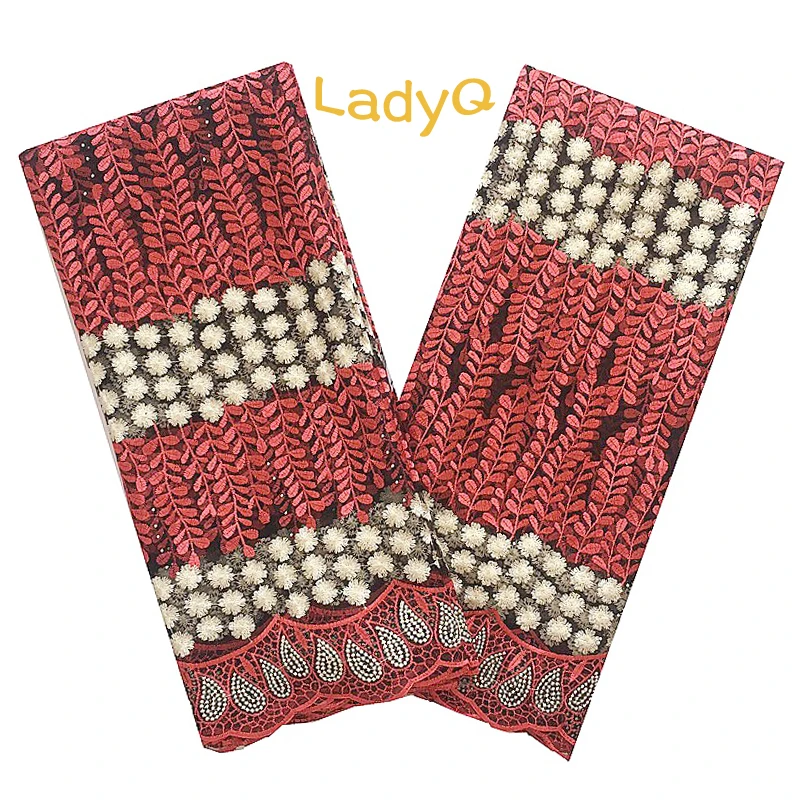 

LadyQ Latest 2018 Dubai Tulle Lace Fabric Nigerian French Tulle Lace Fabric With Stones Red Embroidered African Lace Materials