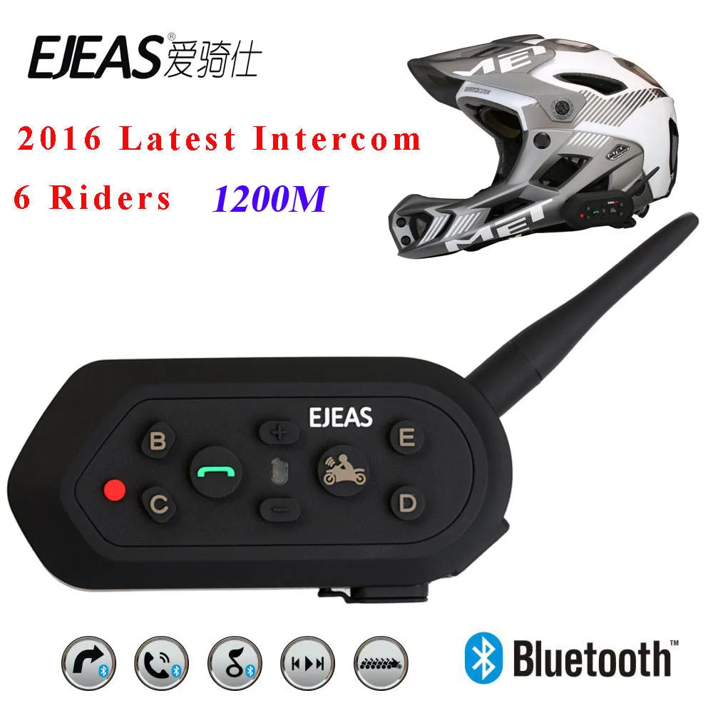 2 предмета ejeas E6 Шлем Интерком 6 riders1200m мотоцикл шлема Bluetooth гарнитура Двухканальные рации шлем BT переговорные